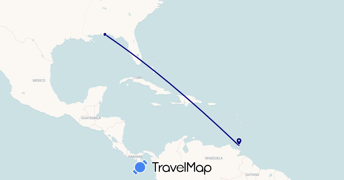 TravelMap itinerary: driving in Trinidad and Tobago, United States (North America)